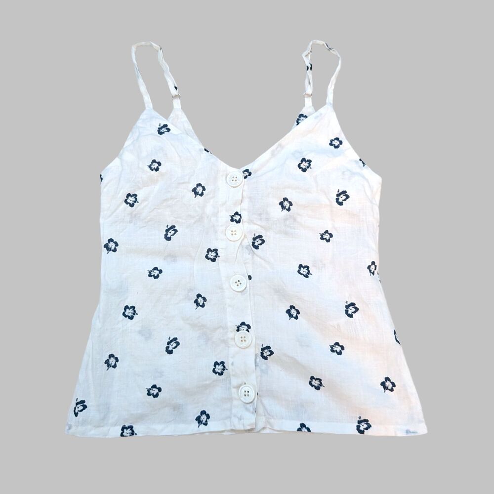 Reformation Floral Tank Top Womens XS Linen Travel Summer Resortwear Vacation